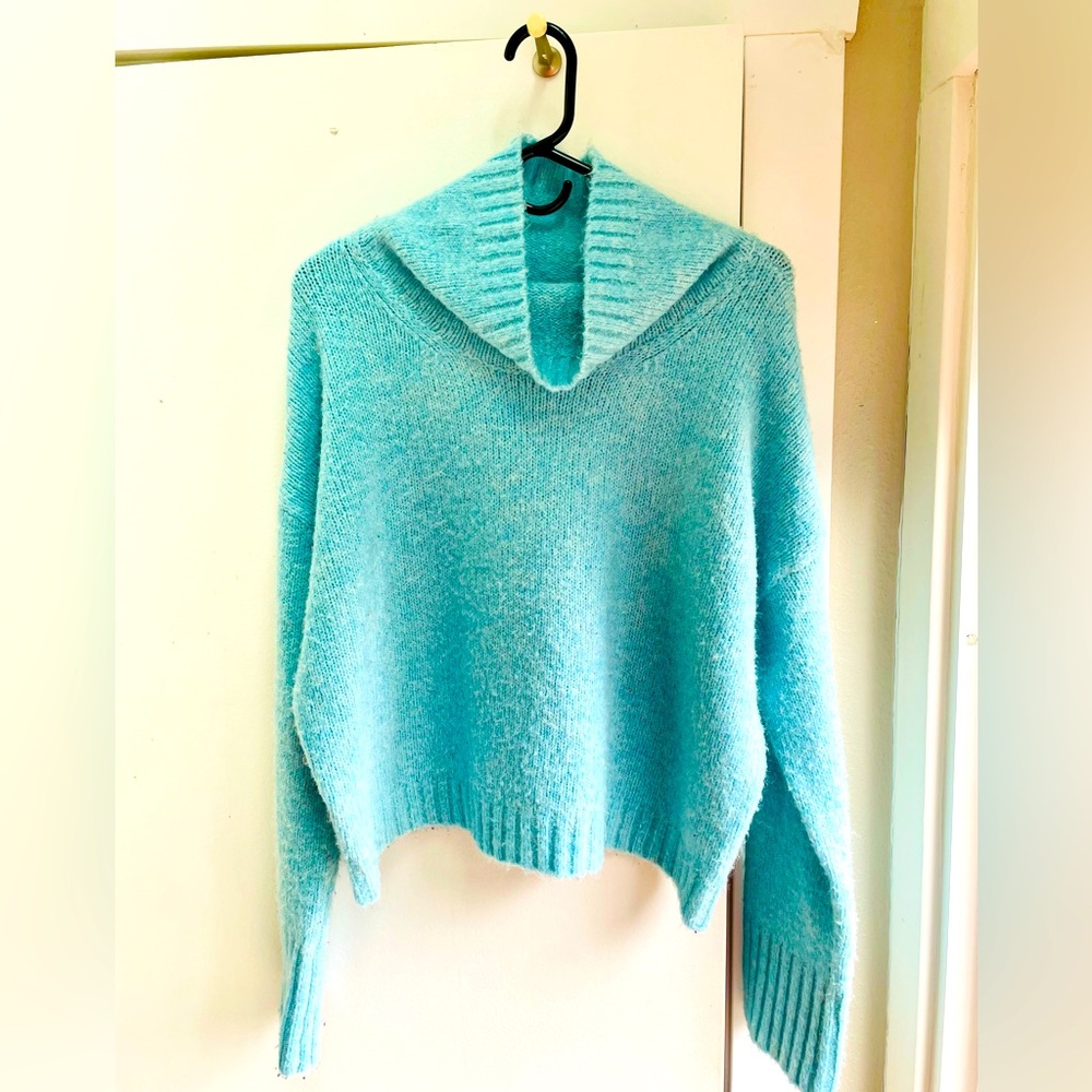 Pilcro Women’s Cowl Neck Cozy Ribbed Sweater in Light Blue Size M